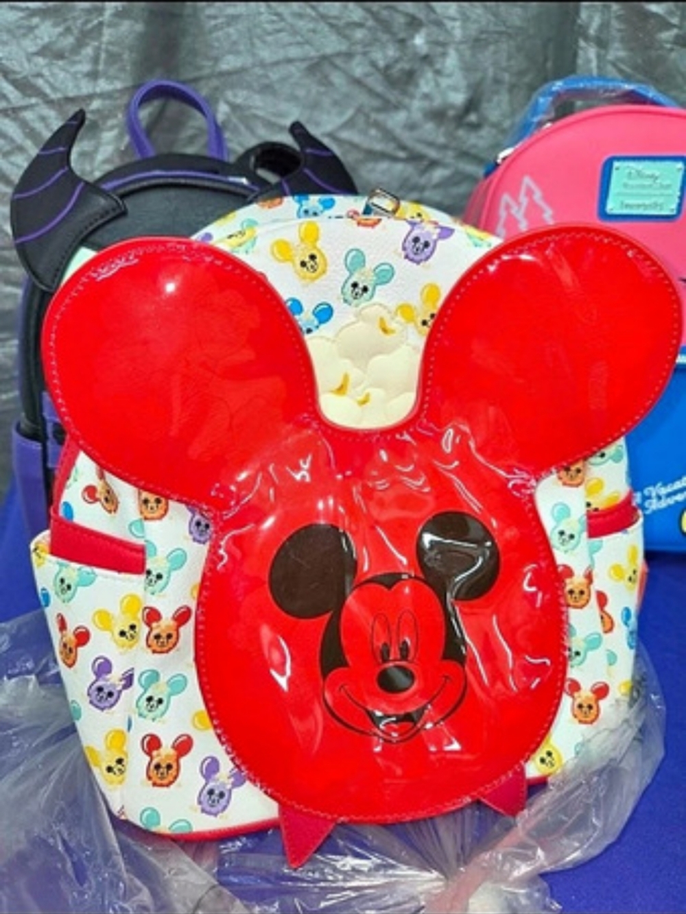 Disney Mickey Mouse Popcorn Bucket Backpack Purse Red With All Over Print NWT